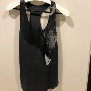 All Saints gray racer back tank with eagle print